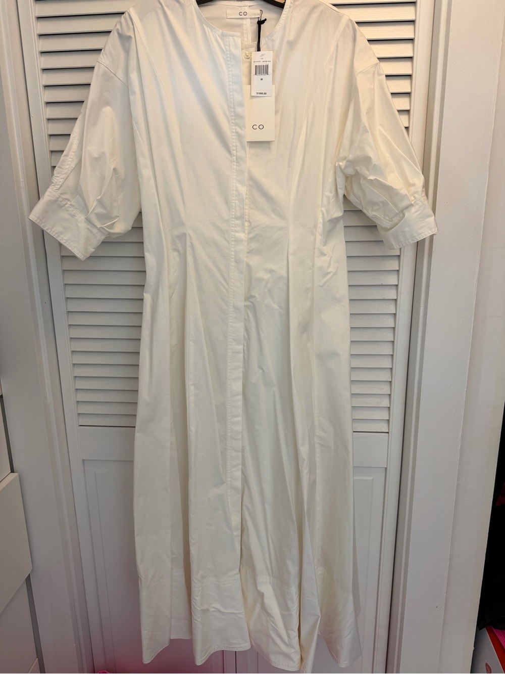 CO White Maxi Shirt Dress with Short Sleeves